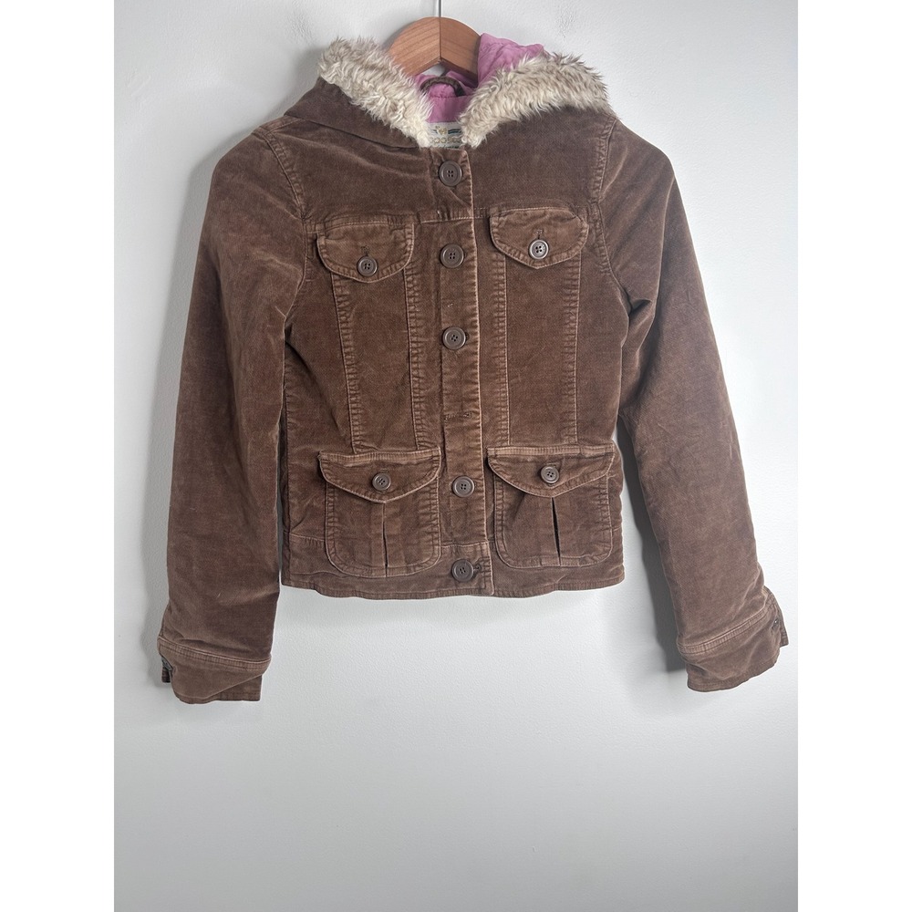 VTG Aeropostale Faux Fur Lined Hooded Bomber Jacket Sz XS Bella Swan 2000s Y2K
